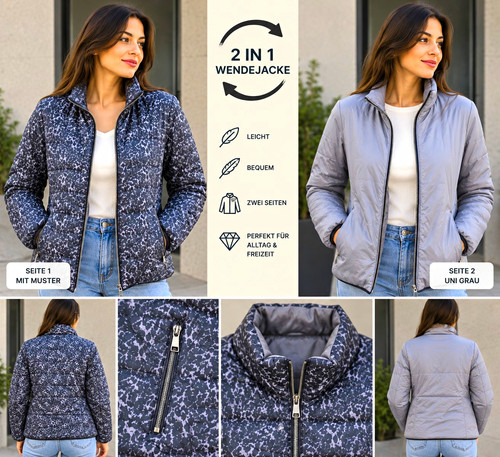 Damen wende steppjacke - damen, 2-in-1